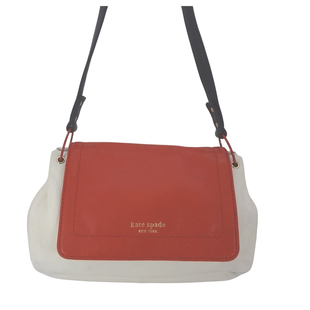 Kate Spade Shoulder Bag Cream Red Leather Good Colorblock Flap Bag